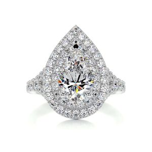 SGARIT Gioielli alla moda 14K Oro bianco 1.5CT Taglio a pera Doppio Halo Moissanite Anello con diamanti Anello di fidanzamento per matrimonio di lusso per le donne