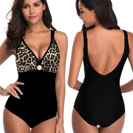 SGCHUA LEOPARD Badmode Plus Size 5XL Dames Zwempakken Mermaid Backless Strand Badpak Grote Borst Bolly Bodysuit 210630