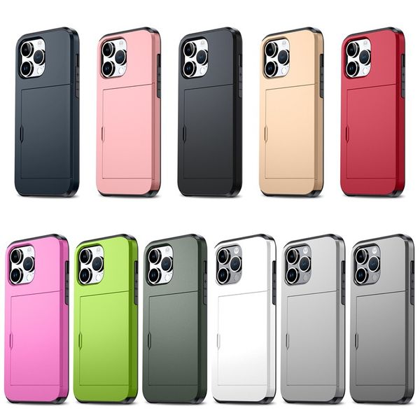 SGP Hybrid Slide Card Holder Fundas para teléfono Cartera Funda a prueba de golpes para iPhone 14 Pro 15 13 12 11 Pro Max XR XS X 7 8 Plus