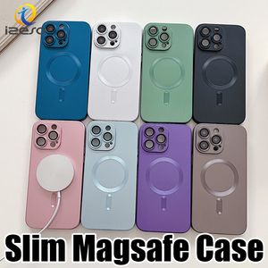 NUEVO diseño Magsafe Funda para teléfono para iPhone 15 14 13 12 11 Pro Max XS XR 8 Plus CD Textura Cubierta trasera de carga magnética Protector de cámara incorporado izeso