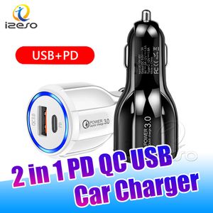 PD USB C Cargador de coche QC3.0 Adaptador de corriente automático Carga Puertos duales Cargador rápido para iPhone 15 Samsung izeso