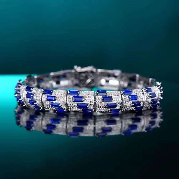 Sgrit Fine Jewelry Sri Lanka Bracelet en pierre naturelle bleue vive 9,7 ct pour femme, cadeau en or blanc 18 carats, bijoux de fête