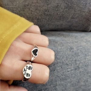 SH072 Europese Amerikaanse stijl Verstelbare Ring Black Love Vrouw Rings tranen expressie Thaise zilveren sieraden items