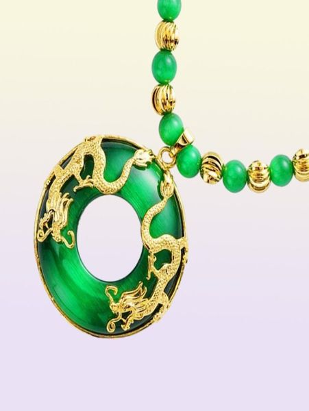 Sha Jin Guan Dou Shuanglong Ojo de gato Collar de jade dorado Men039s Imitación Hetian Yu Pingan Cadena de suéter larga chapada en oro 194z8073079