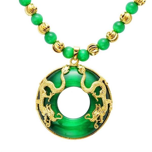 Sha Jin Guan Dou Shuanglong Collar de jade dorado con ojo de gato para hombre, cadena de suéter larga chapada en oro de imitación Hetian Yu Pingan 249h