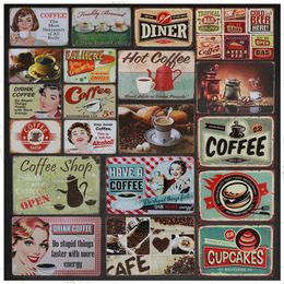 Shabby Chic Coffee Time Pintura de hierro Vintage Hot Coffee Metal Poster Cupcakes Cartel de chapa Restaurante Café Cocina Hogar Hombre Cueva Decoración divertida Pegatinas de pared 30X20CM w01
