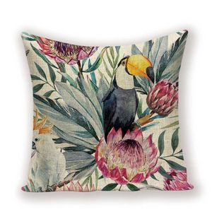 Shabby taie d'oreiller couvre Vintage décoratif taie d'oreiller plante fleurs Chic coussin 45X45 qualité Animal oiseau lin taie d'oreiller2380