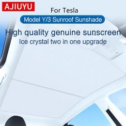 Parasol AJIUYU parasol para techo de coche para Tesla modelo 3 Y-actualización de hebilla de tela de hielo parasoles techo de vidrio tragaluz trasero delantero 230701