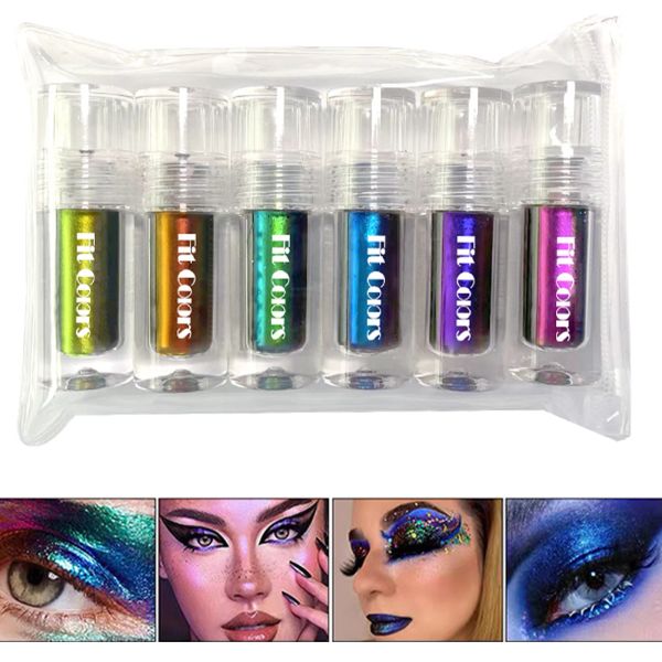 Sombra 6pcs Pigmentos de sombra de ojos múltiples cromados de larga duración duradera cromo chameleon cromo brillo de ojos metálicos de ojos metálicos metálicos