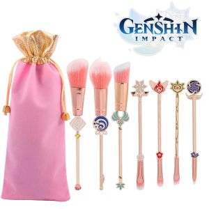 Anime de l'ombre Genshin Impact Vision Makeup Brushes Set Professional Facial Mask Brush Soft Blush Blush Eyeshadow Kabuki Brosse avec sac de rangement