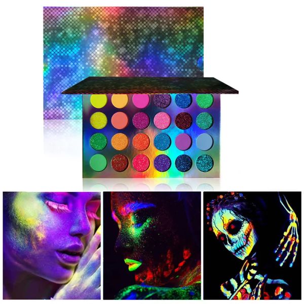 Shadow Aurora Glow Glow Eyeshadow Palette Stage Kit de maquillage de néon clubbing en Blacklight UV Glow dans les ombres à paupières fluorescentes sombres.