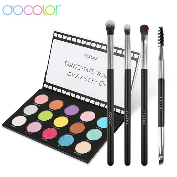 Shadow Docolor Palette de fard à paupières 15 couleurs Palette de fard à paupières pigmenté mat miroitant Palette imperméable avec 4 pinceaux de maquillage pour les yeux