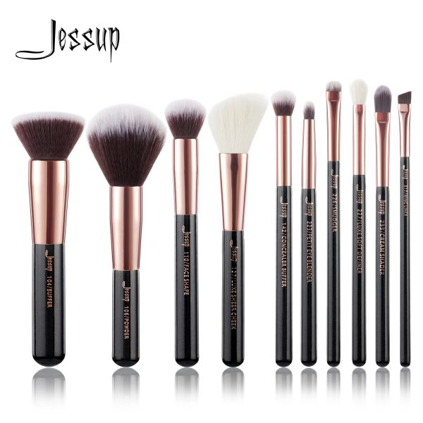 Shadow Jessup Brushes 10pcs Make Up Brush NaturalSynthetic Foundation Powder Contour Blush Eyeshadow Wing Liner Pearl Black