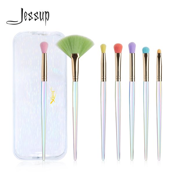 Sombra de cepillos de maquillaje de Jessup Jessup Cepille 7pcs Sala de ojos Corrector Corrector Contorno Cepillo para el ojo Cabello sintético con bolsa cosmética