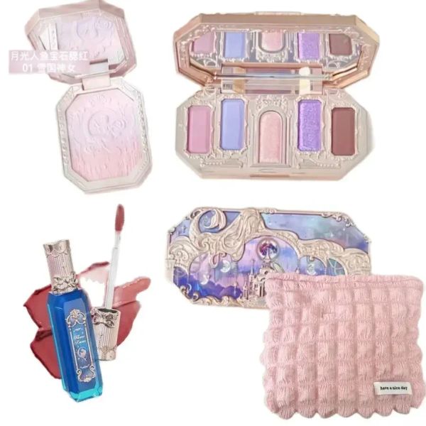 La fleur de maquillage de l'ombre connaît la palette d'ombre à paupières de sirène au clair de lune blush et blinbergloss kit maquiagem avec sac