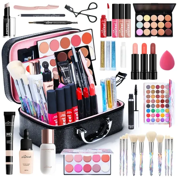 Shadow Popfeel Kit de maquillaje profesional completo 835pc Todo en una caja de maquillaje completa Caja de maquillaje Sesada de ojos/Bolsa cosmética de corral de labios/corrector