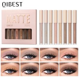 Sombra QIBEST 8 colores juegos de sombras de ojos líquidas sombra de ojos mate pigmentos de sombra de ojos impermeables de larga duración kits de maquillaje profesional desnudo