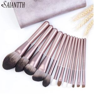 Sombra Saiantth 12pcs uvas Cepillos de maquillaje Conjunto microcristalino Silk Cosmetic Bag Foundation Corrector Blush Shading Eyeshadow Beauty