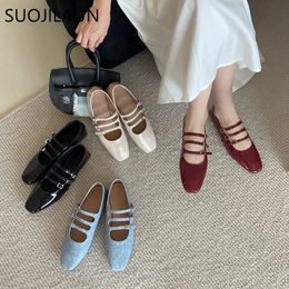 Fashion peu profonde Toe Toe Femmes Suojialun Ladies Round Elegant Flat Mary Jane Outdoor Robe Ballet Chaussures 240412 154