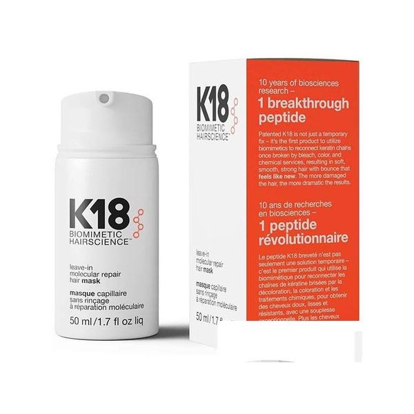 Shampooing Revitalisant K18 Masque capillaire réparateur Molecar sans rinçage pour les dommages causés par l'eau de Javel 50 ml Produits de livraison directe Outils de coiffure Dhbul