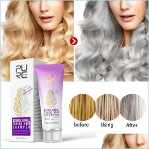 Champú acondicionador Purc Champú púrpura para cabello rubio Elimina tonos amarillos cobrizos Aclara Ash Sier Grays Hairs Care Drop Delivery Dhdl6