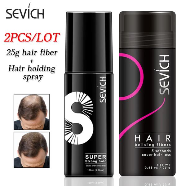 Shampooconditionor sevich 2pcs / lot fibre de poils ensemble 25g Bâtiment de cheveux Fibre + cheveux tenant la pulvérisation kératine poudres de cheveux repousser