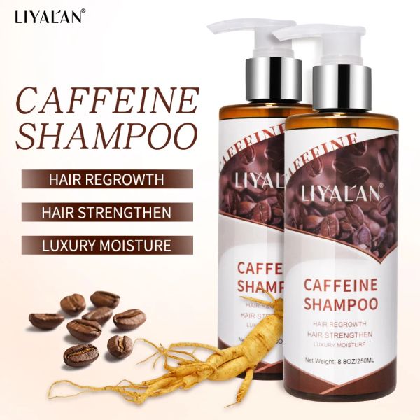 Shampooings LIYALAN shampooing à la caféine repousse des cheveux renforcer le traitement de perte de cheveux amincissement de la croissance des cheveux nourrir Anti-pelliculaire soins capillaires végétaliens