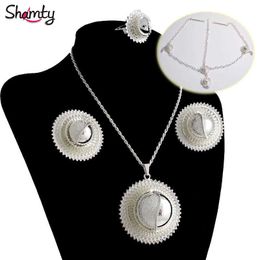 Shamty Ethiopian Bridal Sieraden Afrikaanse Sets Oorbellen Ketting Ring Hoofddeksels Nigeria Soedan Eritrea Kenya Wedding Set H1022