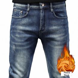 Shan BAO 2022 Tendance d'hiver Marque Polaire Épaisse M Fit Jeans Stretch Classique En Cuir Jeunes Hommes Slim Crayon Jeans Pantalon Fuselé 11eh #