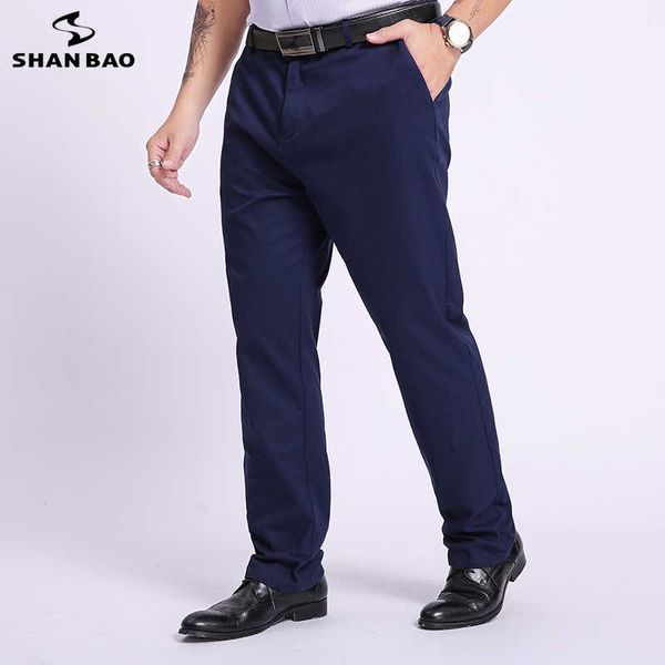SHAN BAO automne grande taille coton lâche droite marque pantalon affaires décontracté jeunesse hommes coton pantalon noir bleu kaki 210531