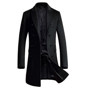 SHAN BAO Marque Vêtements Hommes Slim Long Manteau de laine 2020 Automne et hiver Double boutonnage Business Casual Manteau Noir Gris Rouge LJ201110