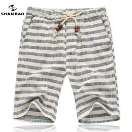 Shan Bao Brands Men Summer Shorts Modestijl en comfortabele ademende katoenstreep Leisure Mens Beach Shorts 210322