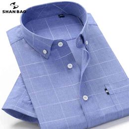 Shan Bao Classic Merk Heren Business Casual Losse Plaid Shirt met korte mouwen Zomer Professionele Office Grote Maat 210809