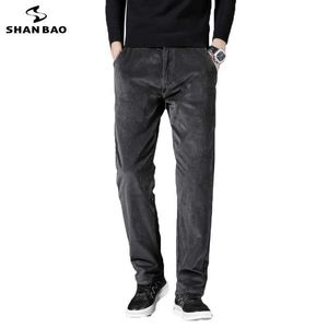 SHAN BAO Corduroy Coton confortable Pantalon décontracté droit pour hommes Automne Hiver Marque Vêtements Pantalon de broderie classique 210709