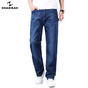 SHAN BAO algodón elástico hombres recto suelto verano fino jeans primavera clásico marca casual ligero jeans azul 210622