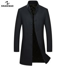 Shan Bao Men S Business Casual Fit Wool Coat 2020 Wintermerk Kleding Jeugd Classic Elegante dikke lange slanke jas blauw zwart LJ201110