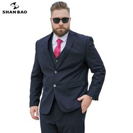 SHAN BAO traje suelto de talla grande L9XL otoño clásico de marca de negocios casual traje de boda para banquete para hombres jóvenes azul marino negro azul 240125