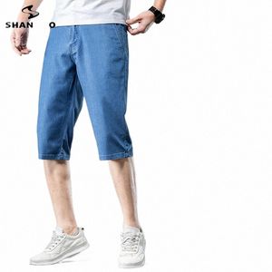 Shan BAO zomer merk heren rechte lyocell dunne cropped broek eenvoudig en lichtgewicht cott stretch jeans hoge kwaliteit rits m6LL #