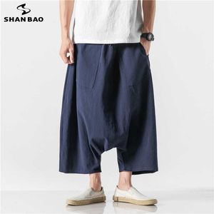 SHAN BAO Été Lâche Sarouel Style classique Coton Taille élastique de style japonais Pantalon décontracté pour hommes Pantalons Drop 210531