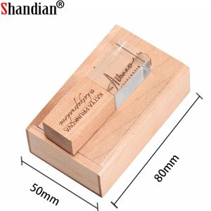 Shandian Crystal Wooden USB 2.0 Drive flash Drive Disk Memory Stick Pendrive 8 Go 16 Go 32 Go 64 Go Mariage Gift Drive