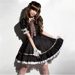 Shanghai Story – robe de demoiselle d'honneur japonaise, Costume de demoiselle d'honneur Cosplay, ensemble de robe tablier Lolita mignon, Costume de Service Black310n