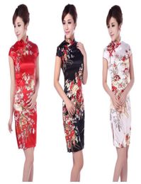 Shanghai Story Short Sleeve Cheongsam Robe de cheongsam Qipao Robes de style chinois sexy Faux de soie femme 039