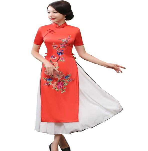 Shanghai Story Vietnam Aodai Vêtements traditionnels chinois pour femme Qipao Long chinois Robe orientale Red Cheongsam Ao Dai4705717