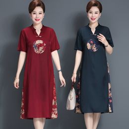 Shanghai Vintage Jurk Big Size Women Print Bloem Verbeter Cheongsam Chinese Traditionele Tang Pak Blouses Korte Mouw Shirt