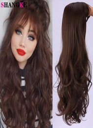Shangke Long Wavy Synthetic Wigs for Women Res résistant à la chaleur Fibre Black Brown Chocolate Couleur avec Bangs Cosplay Faux Hair7388244