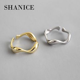 Shanice 100% 925 sterling zilver open ring ins minimalistische onregelmatige golvende gladde opening ring bague femme argent geschenk