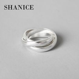 925 Sterling Silver Jewelry Fashion Chic Open Ring pour les femmes Frosted Dull Dloss Triple Circle Ins Finger Rings