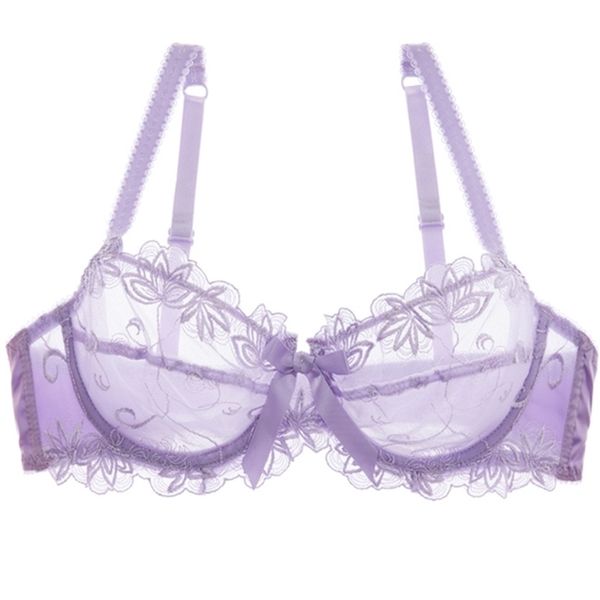 Shaonvmeiwu broderie super mince soutien-gorge froncé transparent sexy super mince grande taille non-éponge maille sous-vêtements bleu 201202