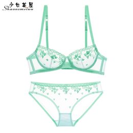 Shaonvmeiwu Nouvelle section mince des femmes sexy du sous-vêtement réseau soutien-gorge d'amour rose soutien-gorge de broderie transparent tentation T200602