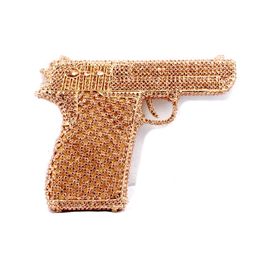 Forme Gun Embrayage Marque Designer Chaîne Épaule Sac À Main De Toilette Bourse De Mariage Soirée Sparkly Strass Cocktail Banquet Portefeuille 231226